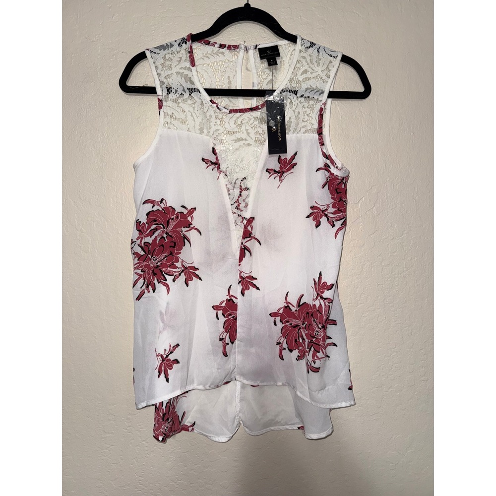 WORTHINGTON Women's White‎ Floral Lace Sleeveless V Neck Top Size Small NWT